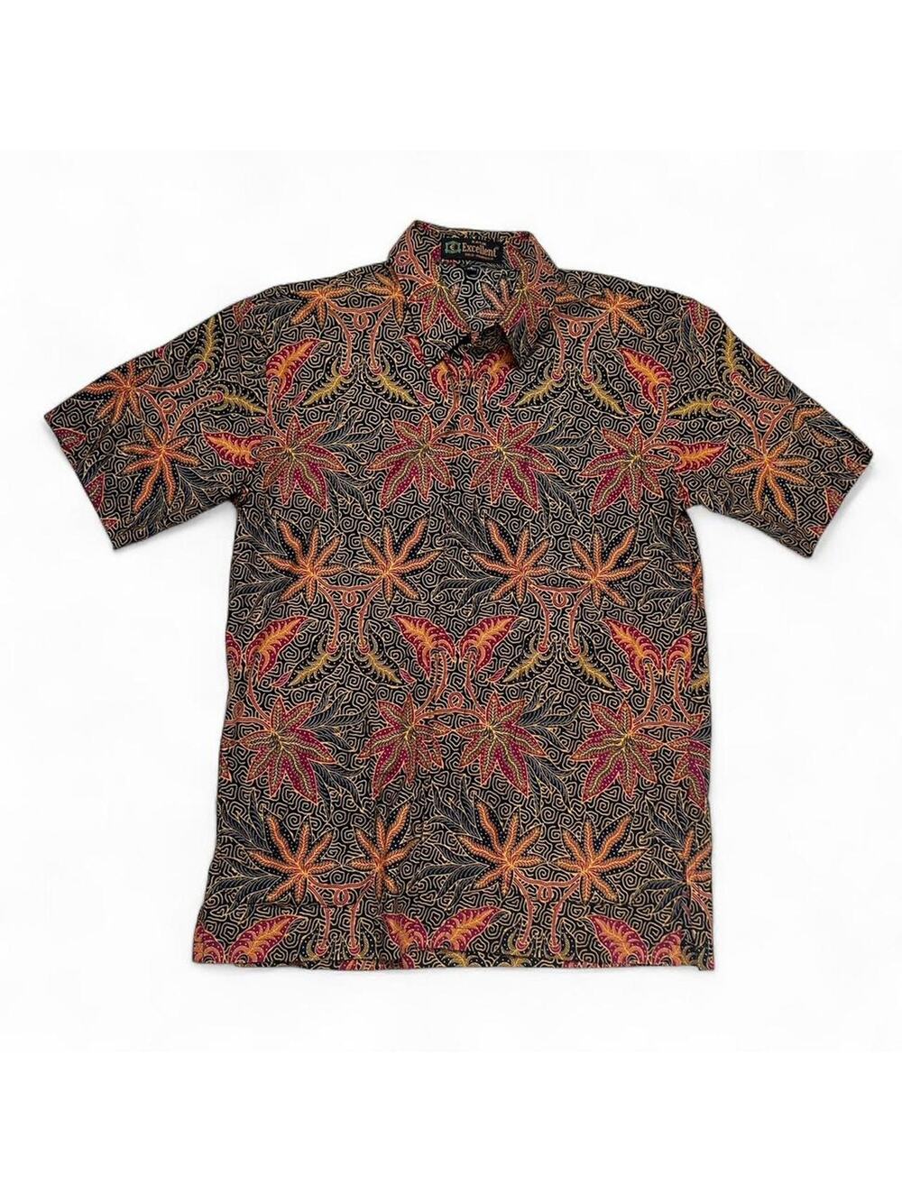 Batik Indonesia 60s Vintage Short Sleeve Hawaiian Floral Button Shirt Medium
